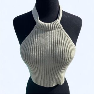 ACOA Ribbed Knit Halter Top in Sage Green - Small